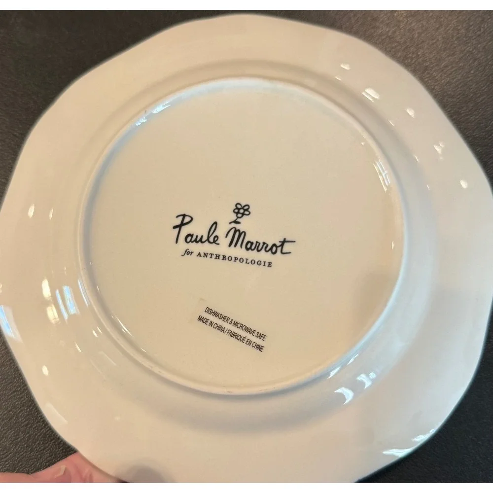 Anthropologie 8 Inch Salad Dessert Plate White Paule Marrot Butterfly Floral
